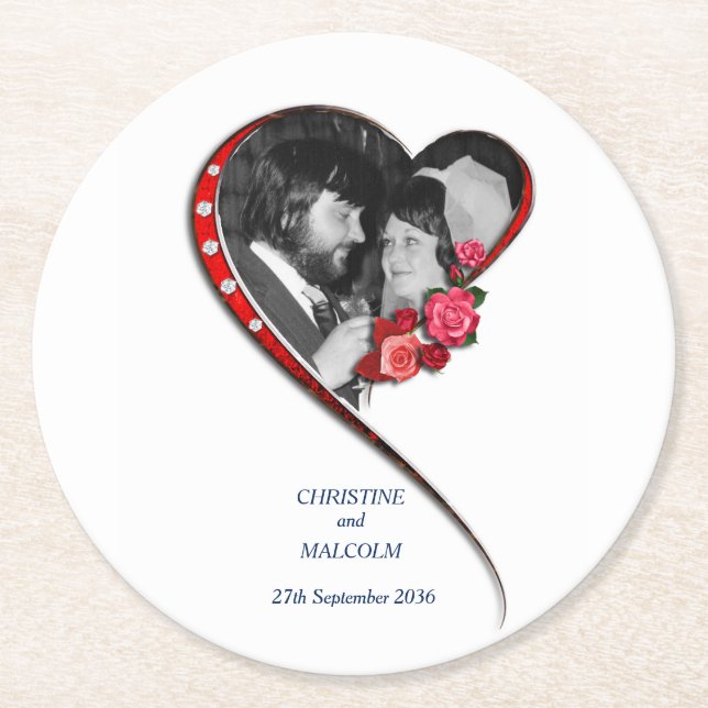 Swirling Heart Bröllop Underlägg Papper Rund (Framsidan)