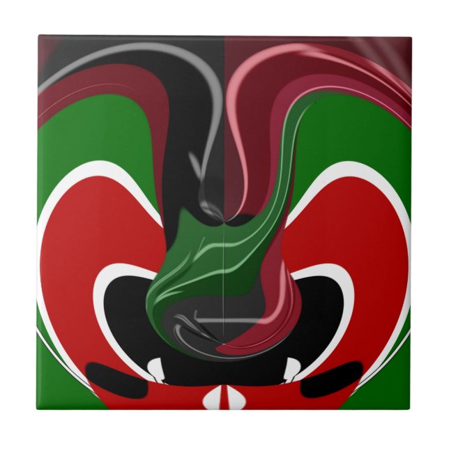 Swirling Kenyan-Flagga: Modern Motif Art Kakelplatta (Framsidan)
