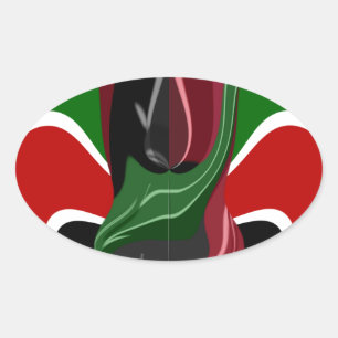 Swirling Kenyan-Flagga: Modern Motif Art Ovalt Klistermärke