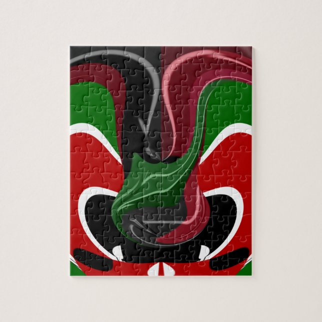 Swirling Kenyan-Flagga: Modern Motif Art Pussel (Vertikal)