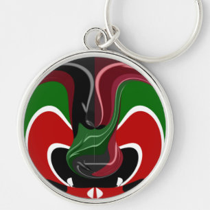 Swirling Kenyan-Flagga: Modern Motif Art Rund Silverfärgad Nyckelring