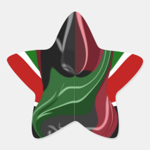 Swirling Kenyan-Flagga: Modern Motif Art Stjärnformat Klistermärke