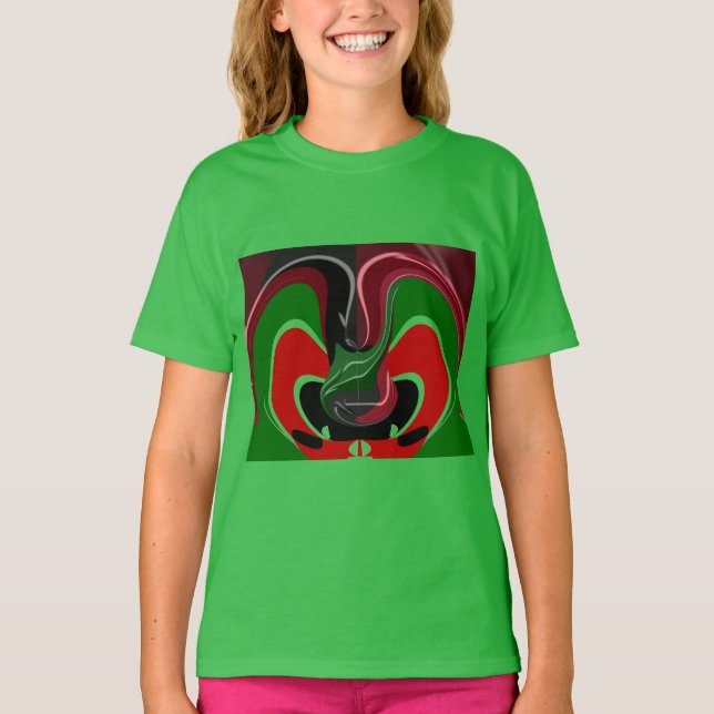 Swirling Kenyan-Flagga: Modern Motif Art Tee (Framsida)