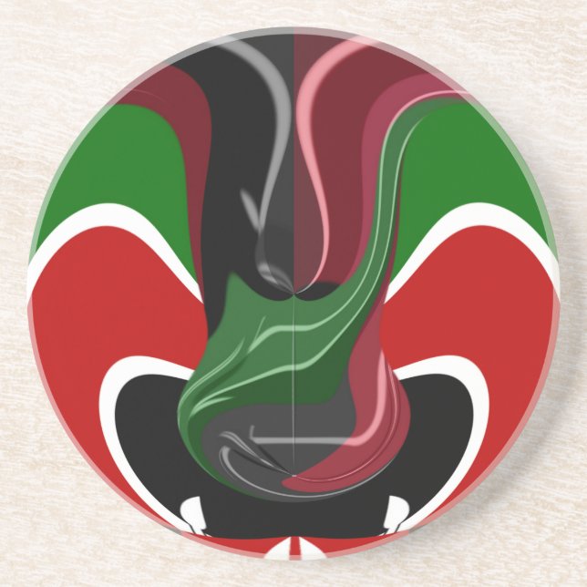 Swirling Kenyan-Flagga: Modern Motif Art Underlägg Sandsten (Framsidan)