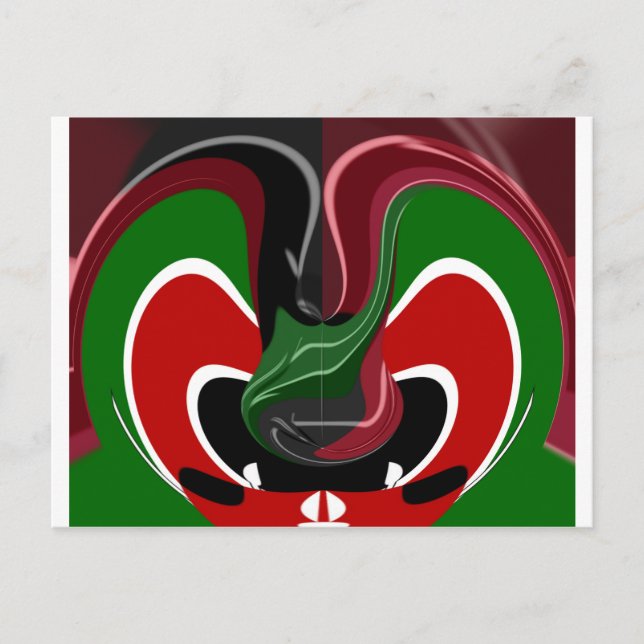 Swirling Kenyan-Flagga: Modern Motif Art Vykort (Framsida)