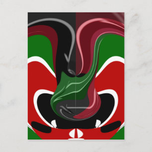 Swirling Kenyan-Flagga: Modern Motif Art Vykort