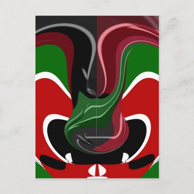 Swirling Kenyan-Flagga: Modern Motif Art Vykort (Framsida)