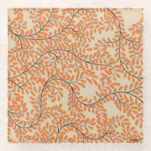 Swirling Orange Leaves on Beige Background