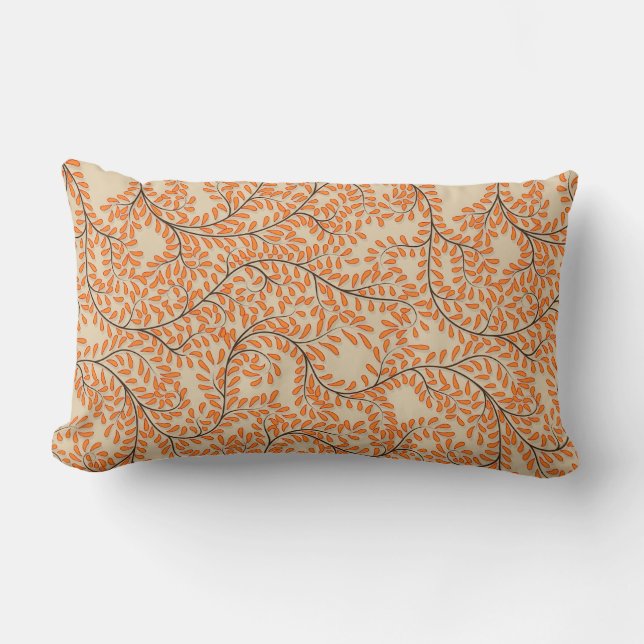 Swirling Orange Leaves on Beige Background Lumbarkudde (Framsida)