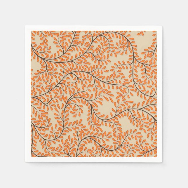 Swirling Orange Leaves on Beige Background Pappersservett (Framsidan)