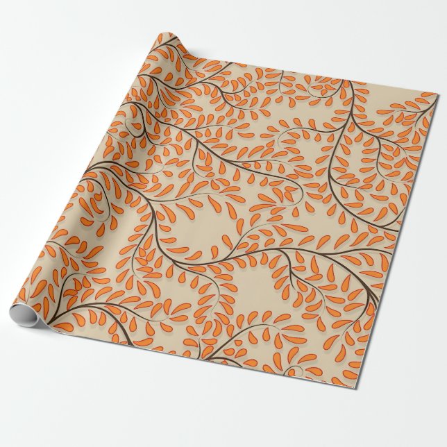 Swirling Orange Leaves on Beige Background Presentpapper (Utrullad)