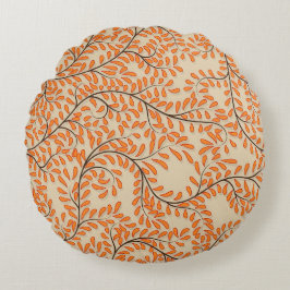 Swirling Orange Leaves on Beige Background Rund Kudde