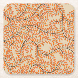Swirling Orange Leaves on Beige Background Underlägg Papper Kvadrat