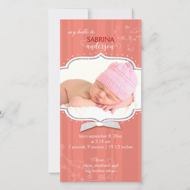 Swirling Rand Flicka Photo Birth Notice Meddelande (Framsida)