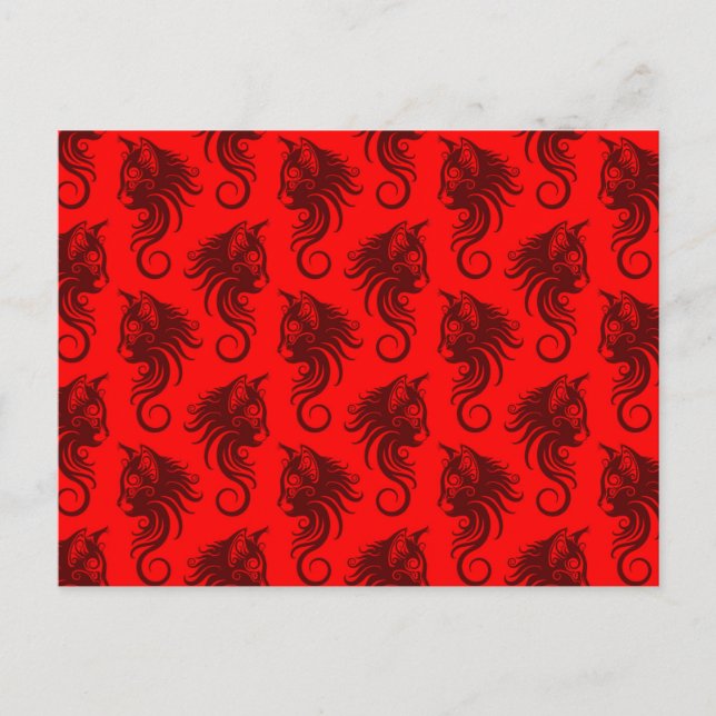Swirling Red Cat Mönster Vykort (Framsida)