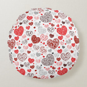 Swirling Red Decorative Heart Mönster Rund Kudde