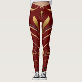 Swirling Symphony in Guld & Mörk Red Leggings