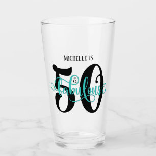 Swirling Teal 50 & Fabulous Birthday med Namn Glaskopp