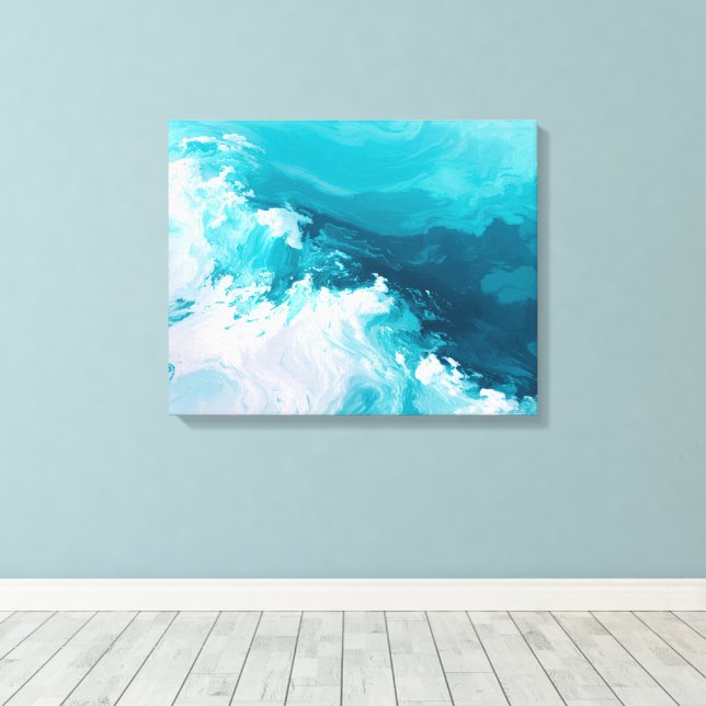 Swirling Turquoise Waves Abstract Ocean Wave Art Canvastryck (Insitu (trägolv))