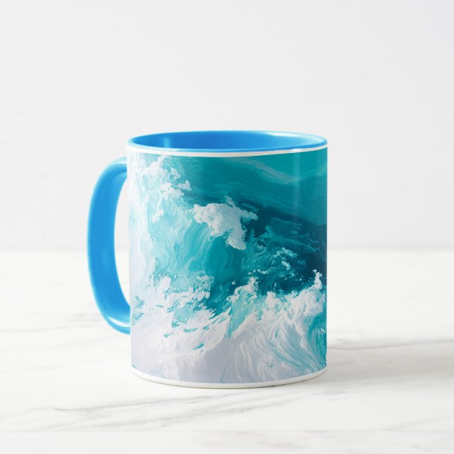 Swirling Turquoise Waves Abstract Ocean Wave Art Mugg (Framsida vänster)