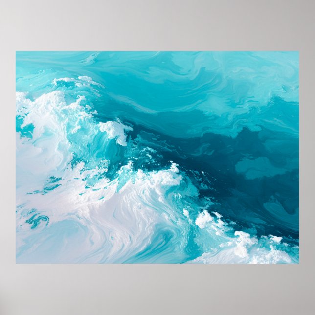 Swirling Turquoise Waves Abstract Ocean Wave Art Poster (Framsidan)