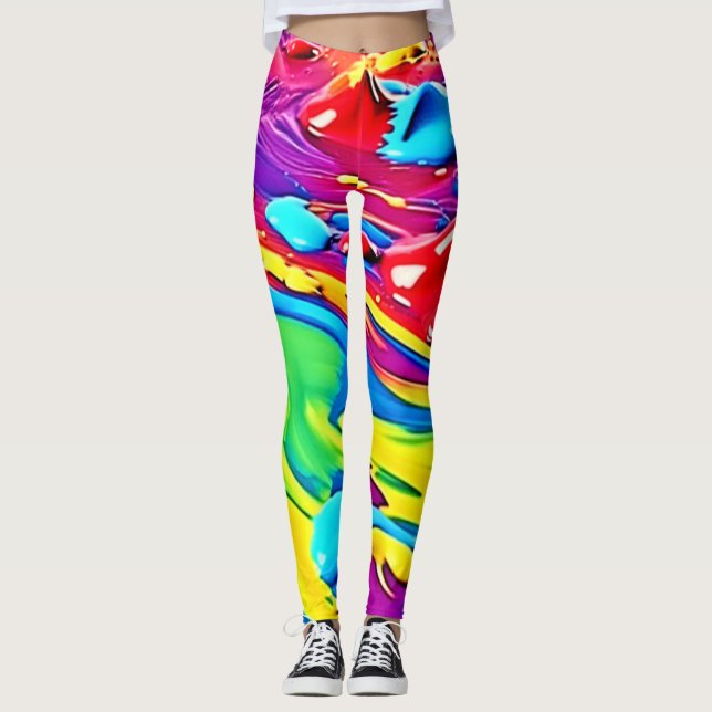 Swirling Vibrant Paint Art Leggings (Framsida)