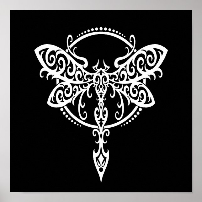 Swirling White Dragonfly på Black Poster (Framsidan)
