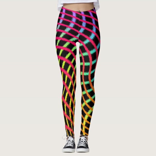 Swirlrutnätsfärgade Linjer Art Leggings (Framsida)