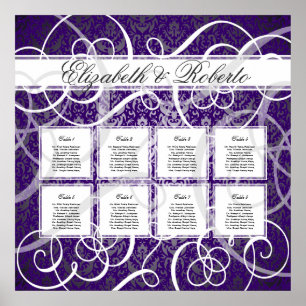 Swirls 8 Bord sätesdiagram för lila Damask Poster