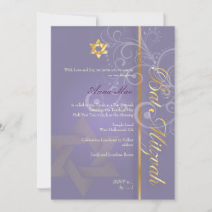 Swirls Bat mitzvah/lila/guld Inbjudningar