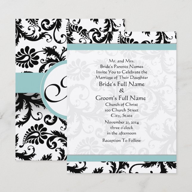Swirls-bröllopsinbjudan till små 4 x 5 svarta Dama Inbjudningar (Fram/baksida)