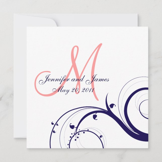 Swirls bröllopsinbjudningar Blå korallens Rosa Inbjudningar (Framsida)