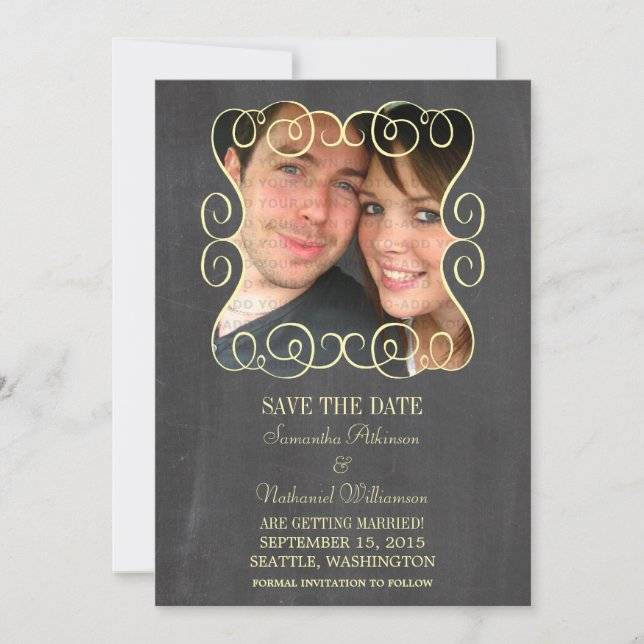 Swirls Chalkboard Photo Save Date Inbjudan (Framsida)