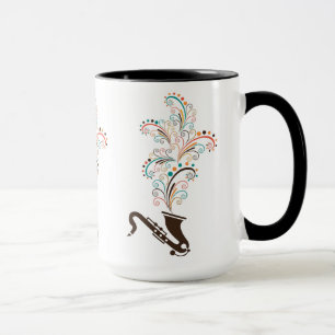Swirls för färgstark musik, saxofon och Blommigt Mugg