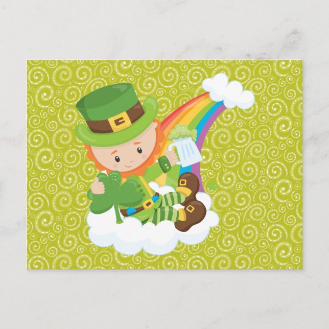 Swirls Leprechaun och Rainbow Postcard Vykort (Framsida)