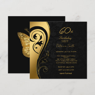 Swirls med 60 Födelsedagsfesters Elegant, svart oc Inbjudningar
