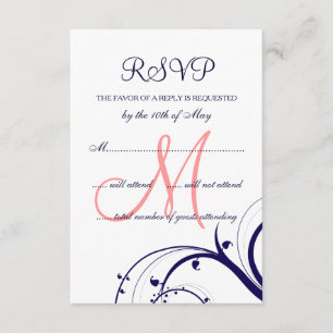 Swirls Navy Blue Coral Rosa Bröllop OSA Card Kort