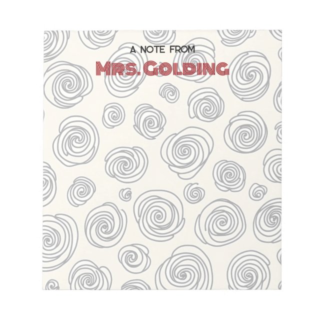 Swirls och Doodles Personlig Teacher Gift Anteckningsblock (Framsida)