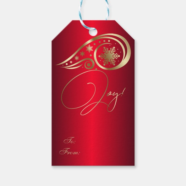 Swirls och Snöflingor Red och Guld Presentetikett (Framsidan)