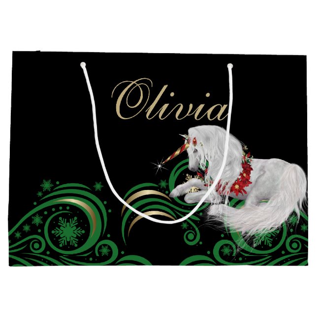 Swirls och Snöflingor Unicorn Grönt och Guld JOY (Baksidan)