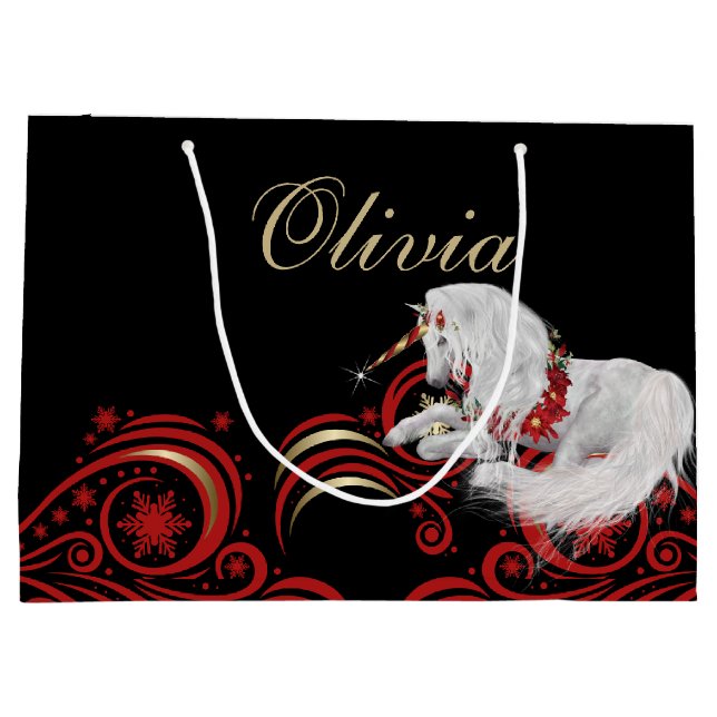 Swirls och Snöflingor Unicorn Red and Guld JOY (Baksidan)