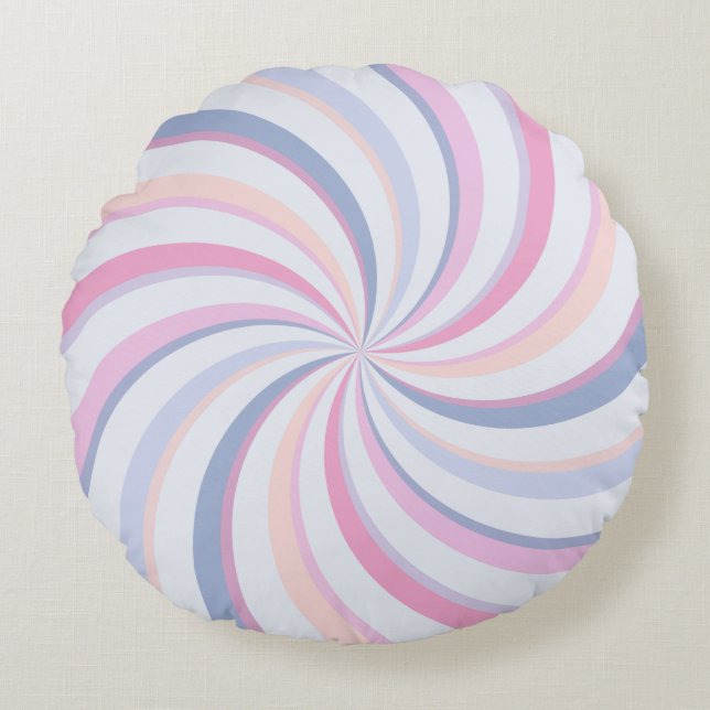 Swirls Rosa Blue Peach Rund Kudde (Framsidan)