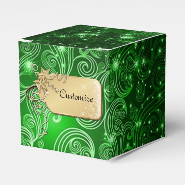 Swirls & Stars Cube-favoritruta för Celestial Grön Presentaskar (Framsidan Sidan)