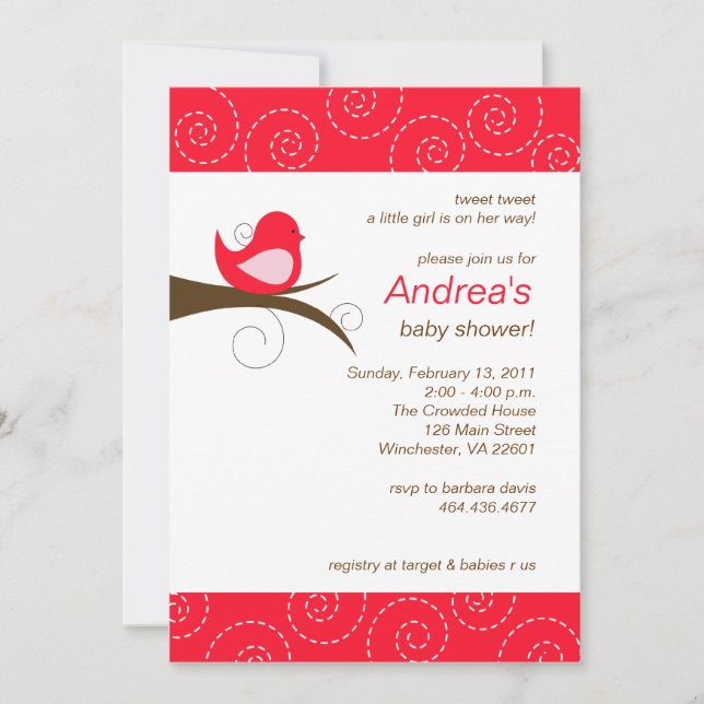 Swirly bird Brött Flickbarn Inbjudan (Framsida)