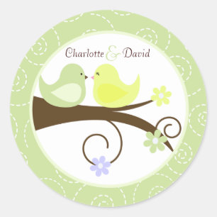 Swirly Bird (Grönt) Bröllop Circle Favor Sticker Runt Klistermärke