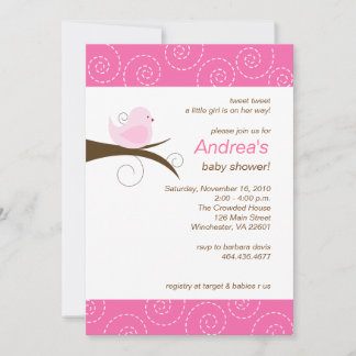 Swirly bird Rosa Baby Shower-inbjudan Inbjudningar