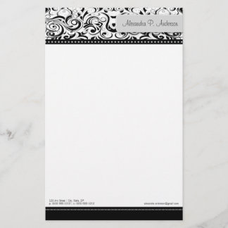 Swirly Black Boutique Designer Stationärt format Brevpapper