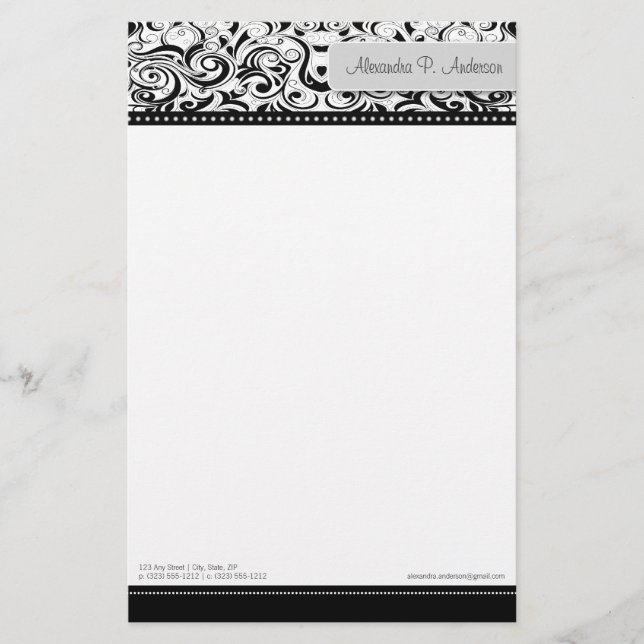 Swirly Black Boutique Designer Stationärt format Brevpapper (Framsida)
