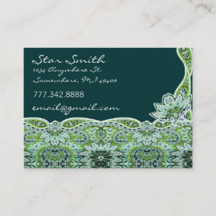 Swirly Blommigt Paisly SeaBlue och Lime Visitkort