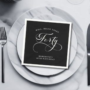 Swirly Calligraphy Black 40 Birthday Party Pappersservett